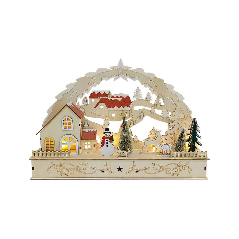 Natürliche Weihnachtsbrücke aus Holz, festliche Szenendekoration, batteriebetrieben, warmweiße LED-Weihnachtstischdekoration