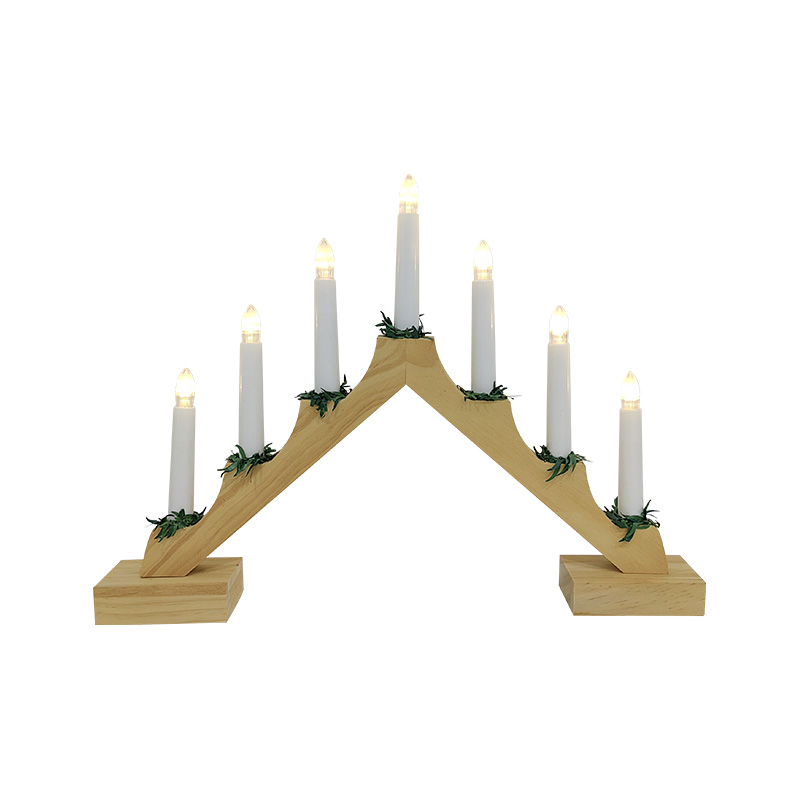 Christmas Candle Bridge Wood Finish Arch 7 funkelnde Kerzenhalter mit austauschbaren LED-Lampen