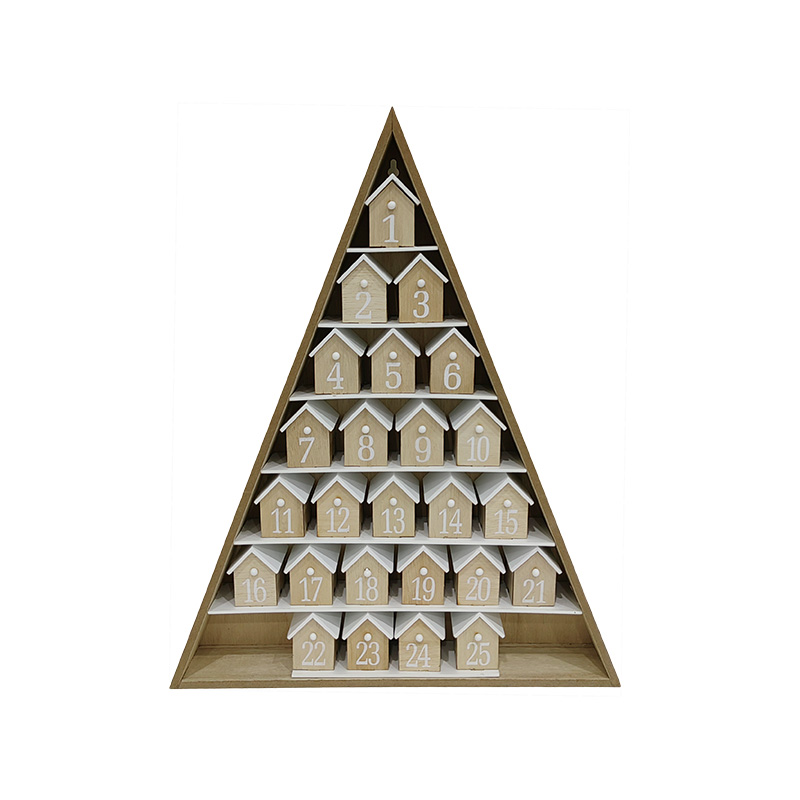 Weihnachtsbaum-Adventskalender aus Holz mit 25 Zahlen Häuschen Dekoration Natur