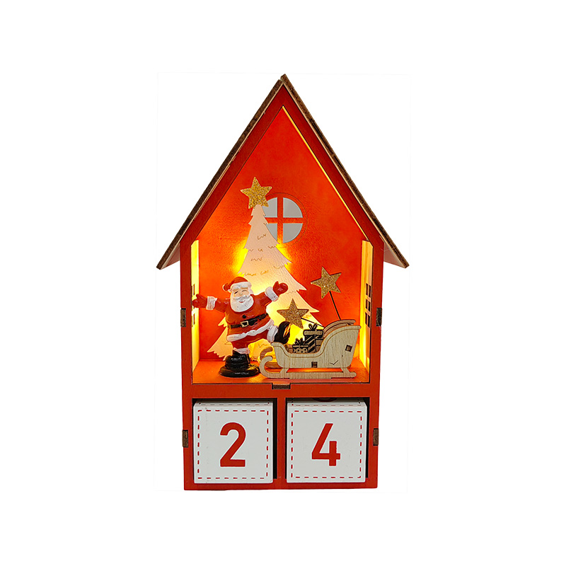 Vorbeleuchteter Weihnachtsmann-Countdown-Kalender, Weihnachtskalender, wiederverwendbare, abnehmbare Blöcke, Tischdekoration, rot